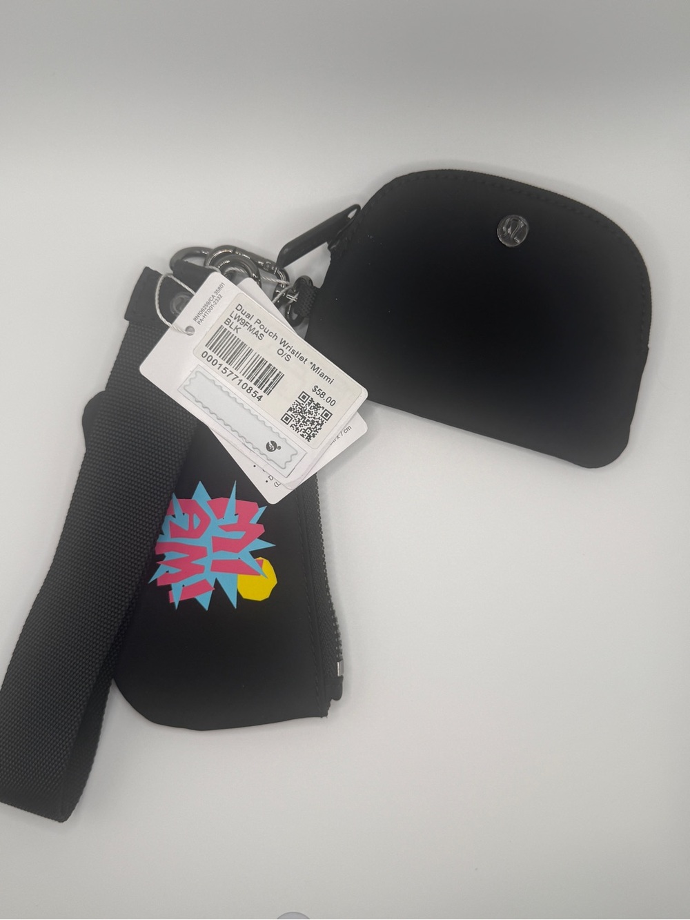 NWT Lululemon Dual Pouch Wristlet *Miami Edition — Black / Neon Pink / Teal